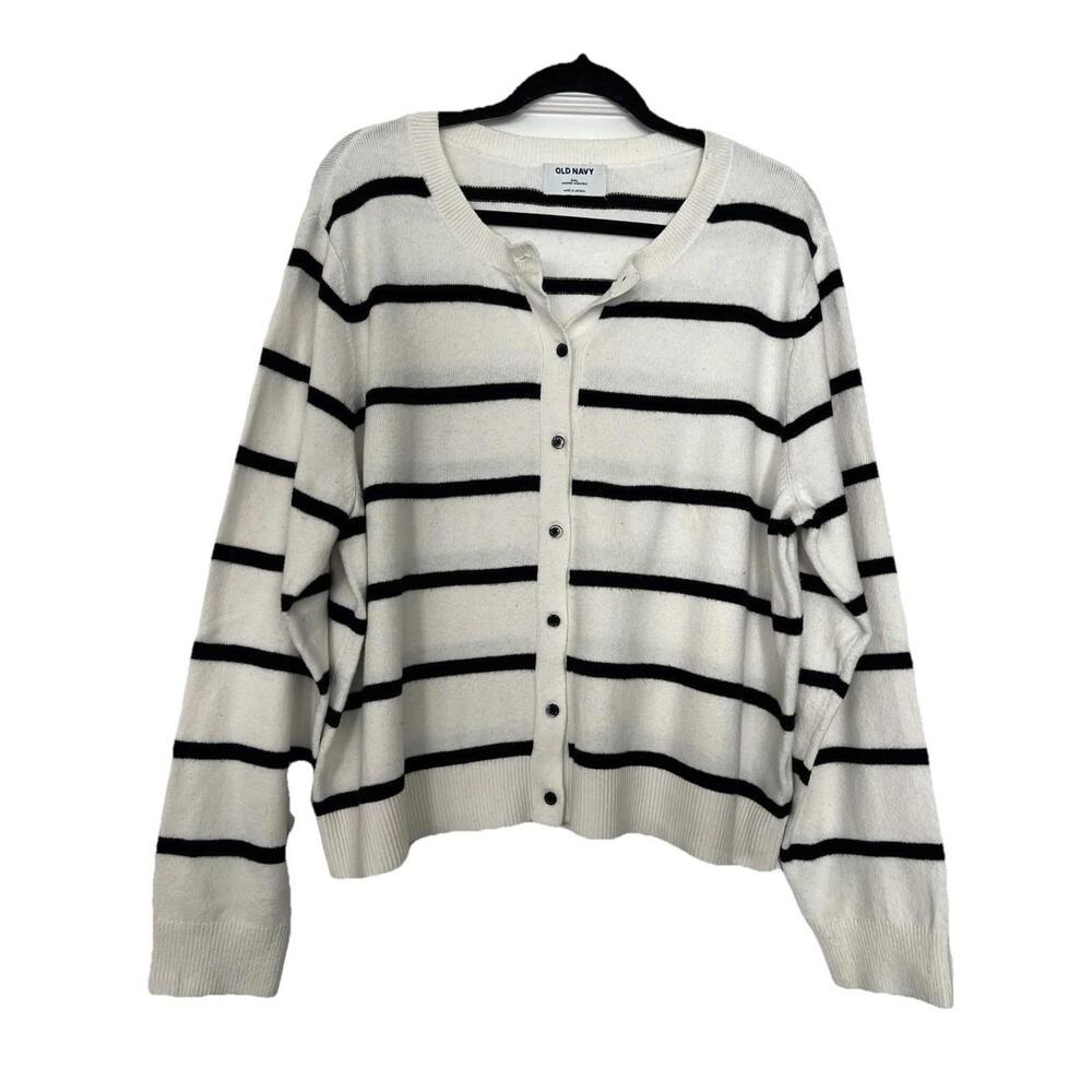 Old Navy Striped Button Front Cardigan Sweater White Black Women’s XXL